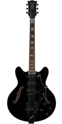 elektrická gitara polodutá Vox Bobcat S66 Bigsby, Jet Black, poskytuje kvalitný jas v tóne pomocou robustného zvuku